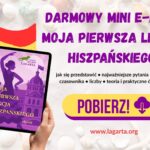 E-book "Moja pierwsza lekcja hiszpańskiego" Okładka darmowego e-booka hiszpański dla początkujących – Szkoła Językowa Lagarta
